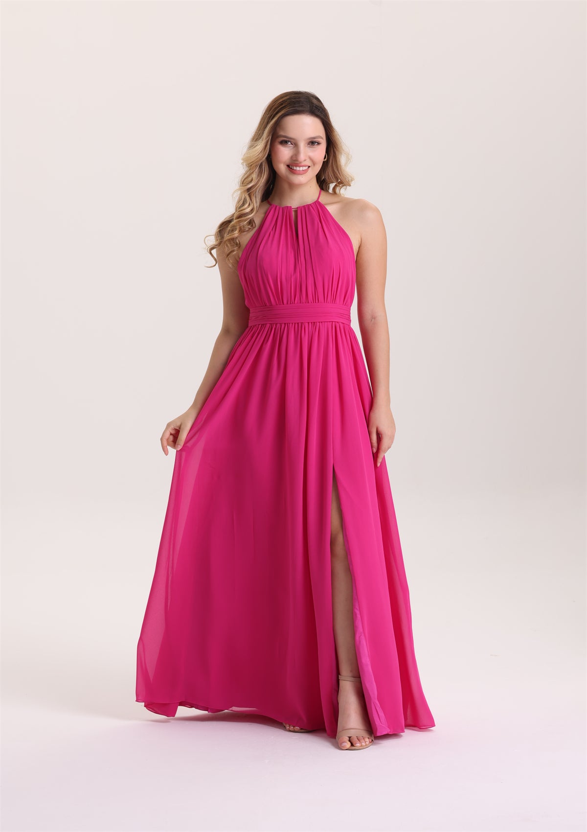 Romatic Halter Sleeveless A Line Bridesmaid Dress
