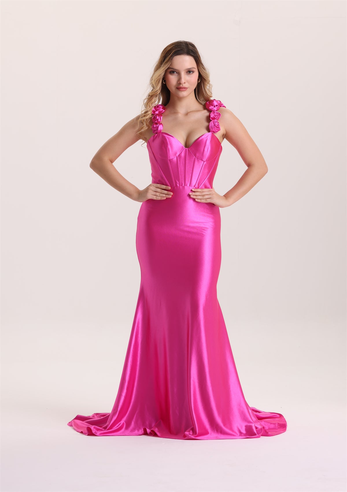 Mermaid 3D Floral Spaghetti Strap Evening Dress with Train