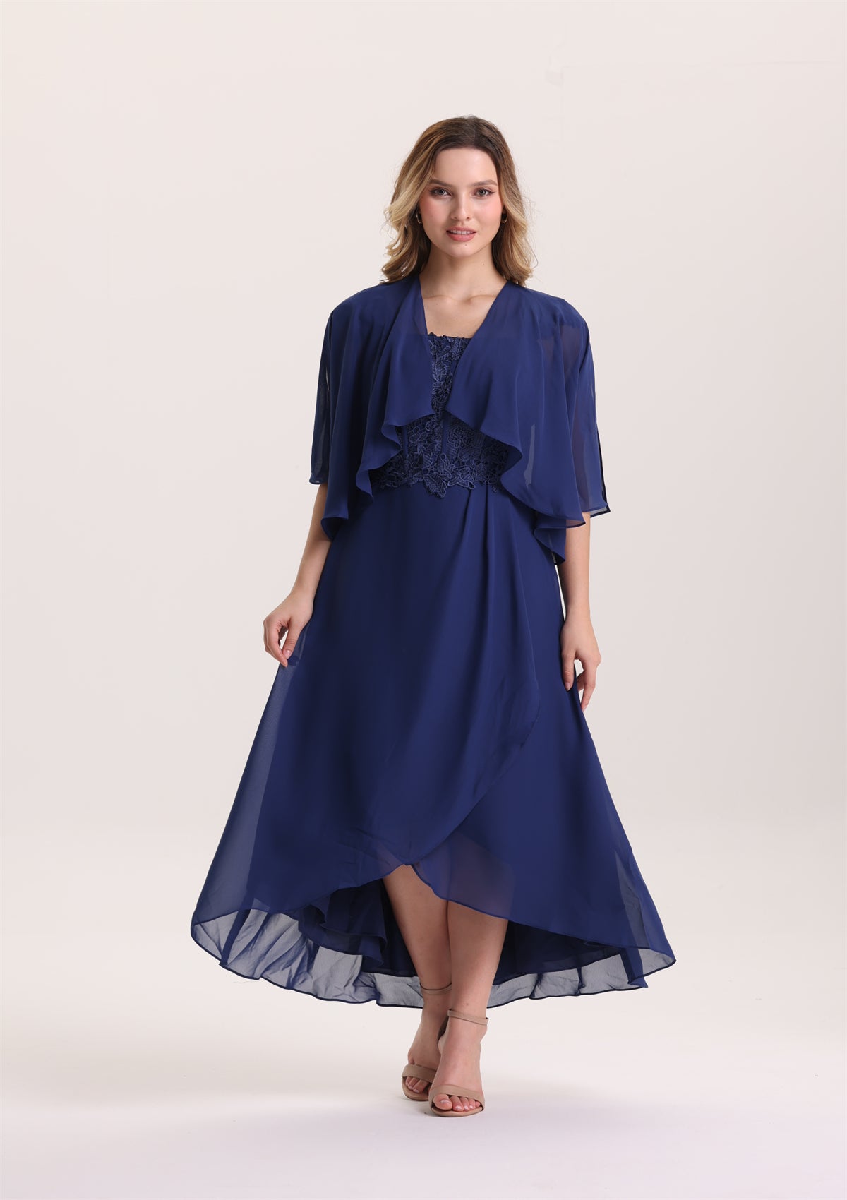 Two Piece Lace Appliques High Low Mother of The Bride Dress