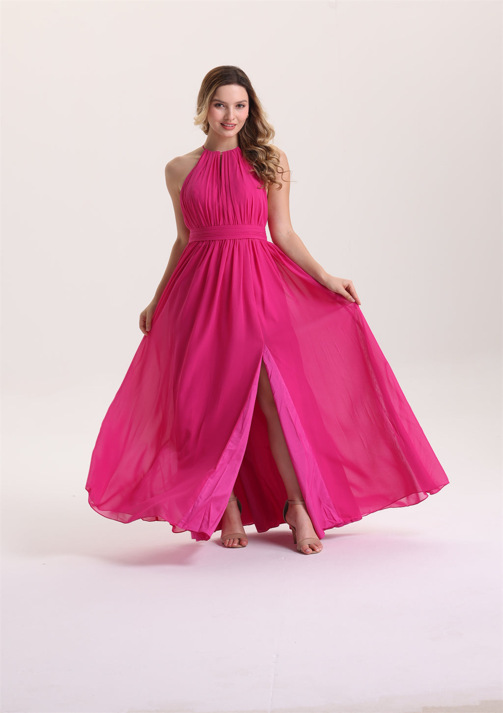 Romatic Halter Sleeveless A Line Bridesmaid Dress