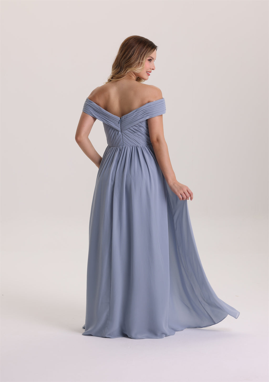Off Shoulder Cris-Cross Pleated A Line Bridesmaid Dress