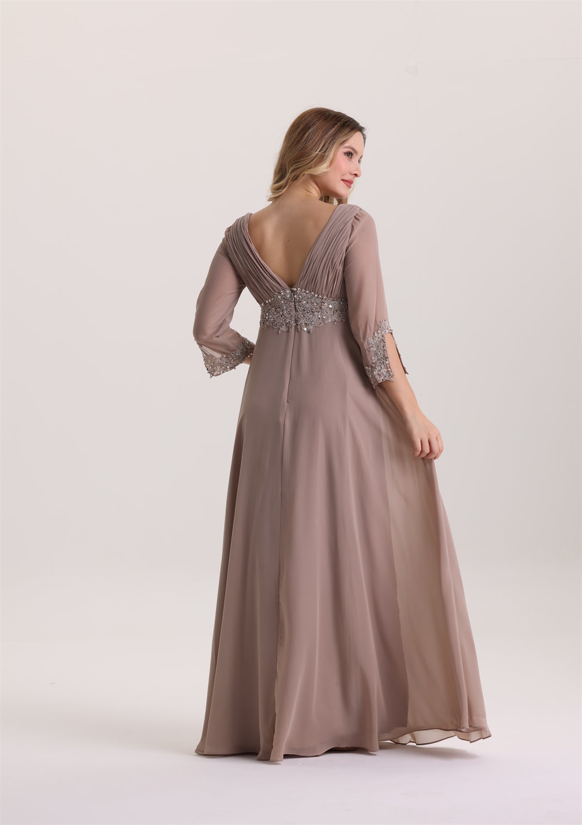 Classic Long Sleeves Applique Waist Mother of The Bride Dress