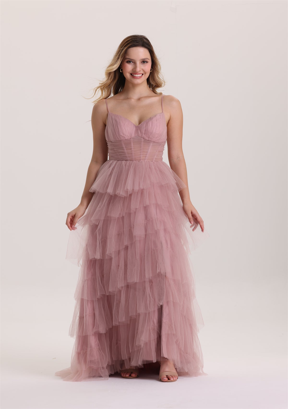 Dreamy Layered A Line Tulle Evening Dress with Train