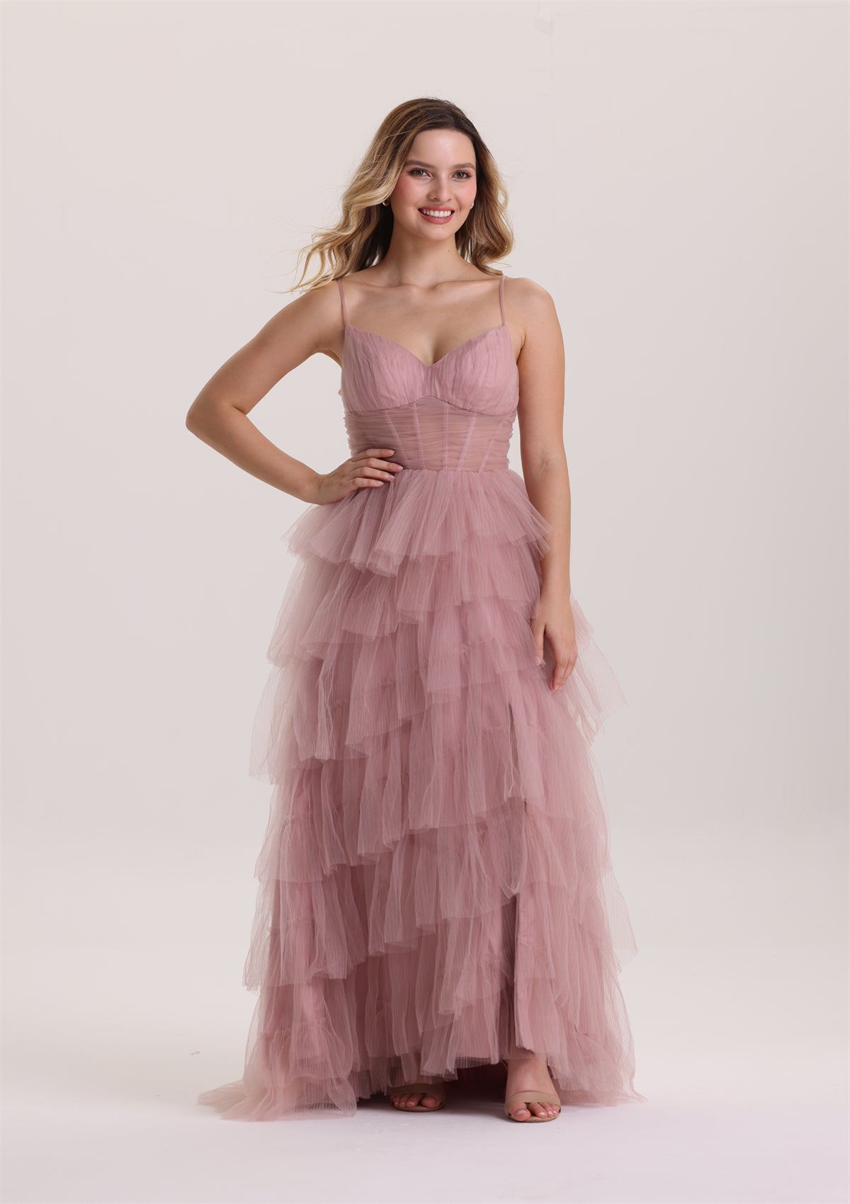 Dreamy Layered A Line Tulle Evening Dress with Train