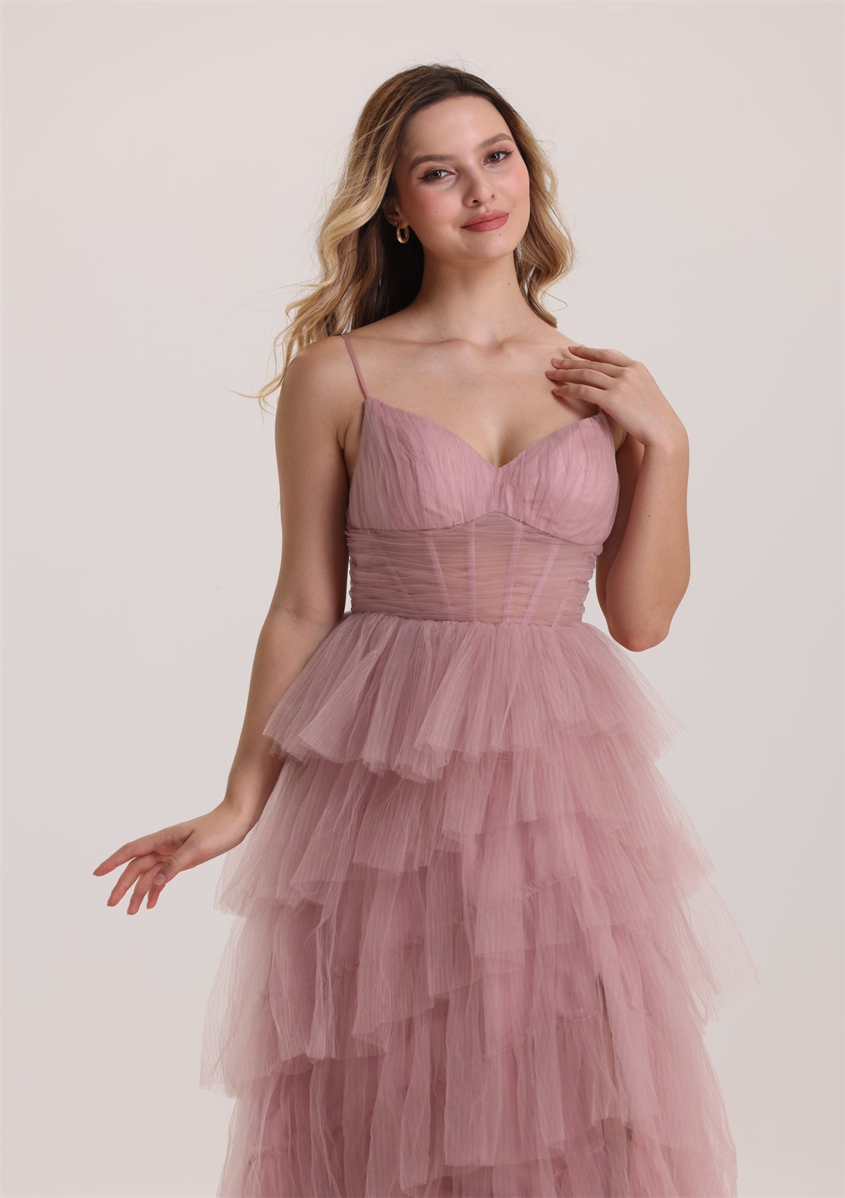 Dreamy Layered A Line Tulle Evening Dress with Train