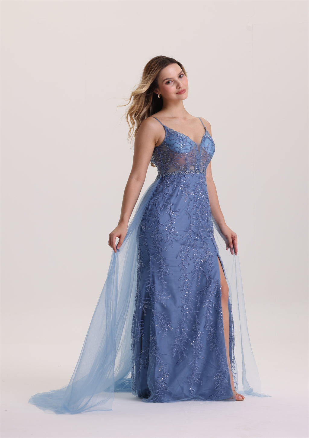 Column Sleeveless Sequin Appliques Rhinestone Waist Evening Dress