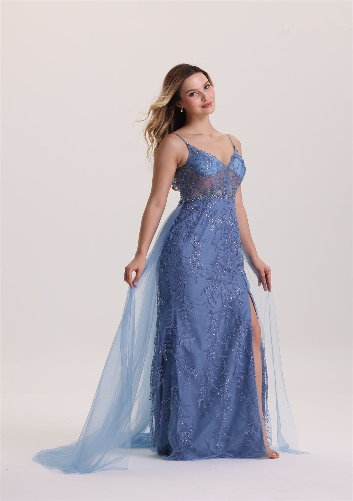Column Sleeveless Sequin Appliques Rhinestone Waist Evening Dress