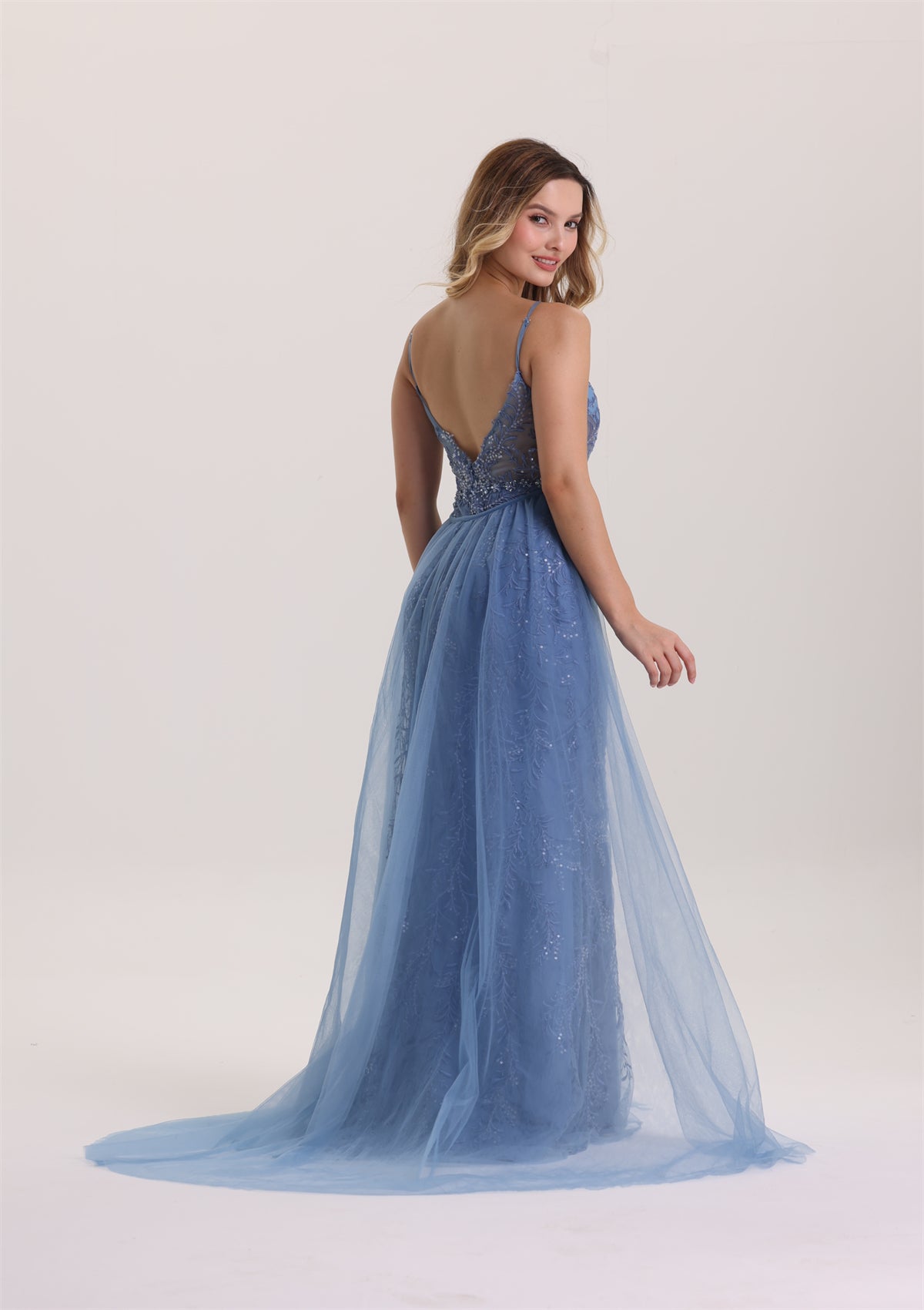 Column Sleeveless Sequin Appliques Rhinestone Waist Evening Dress
