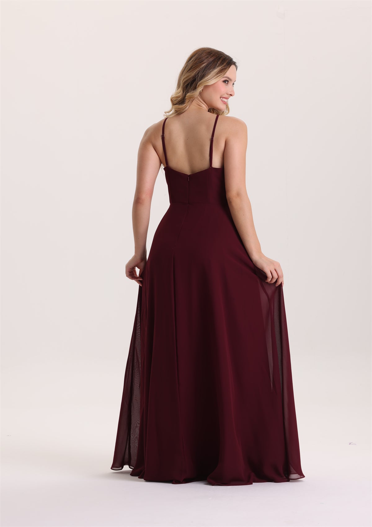 A Line Halter High Slit Chiffon Bridesmaid Dress