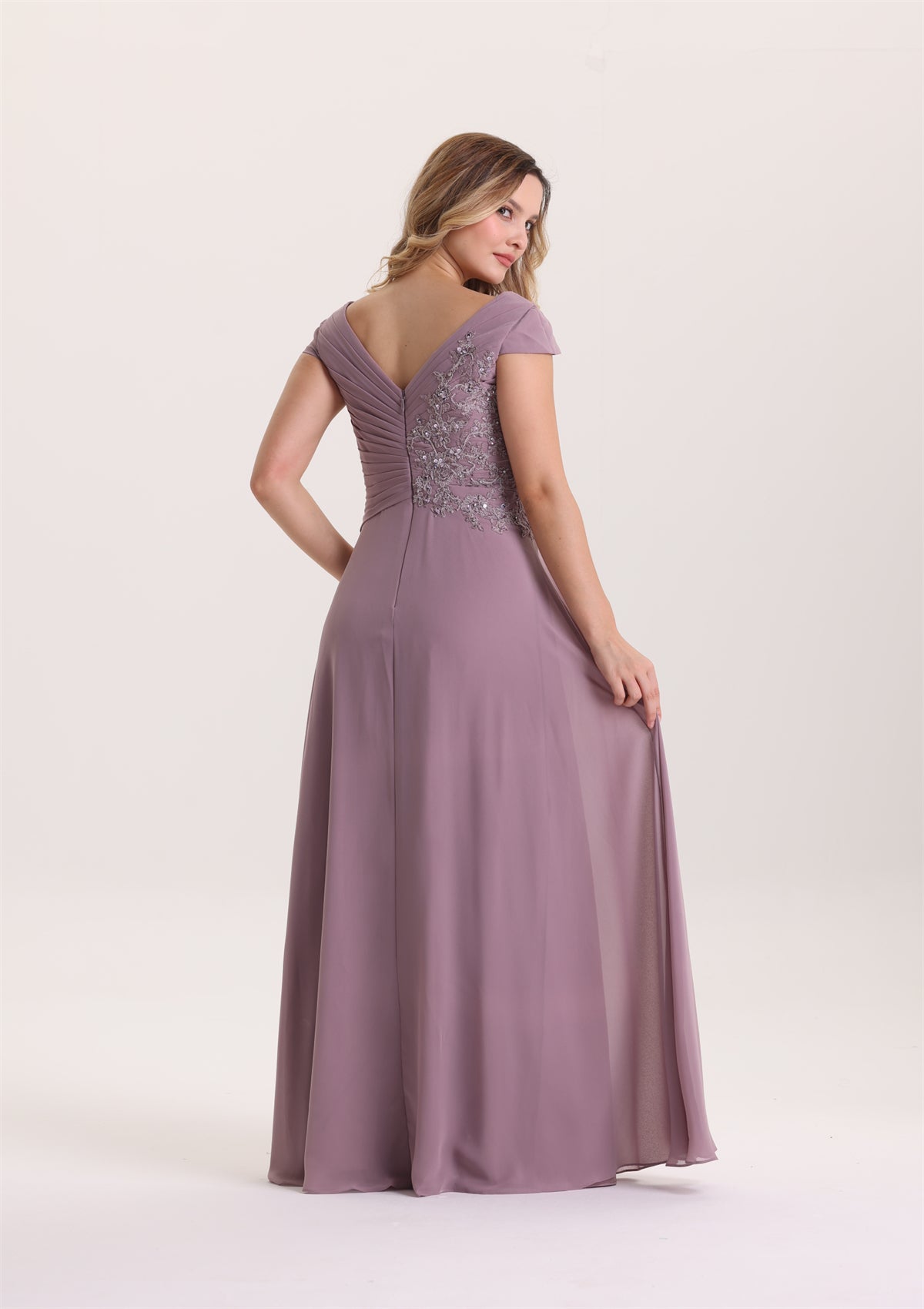 A Line Pleated Sequin Appliques Mother of The Bride Dress