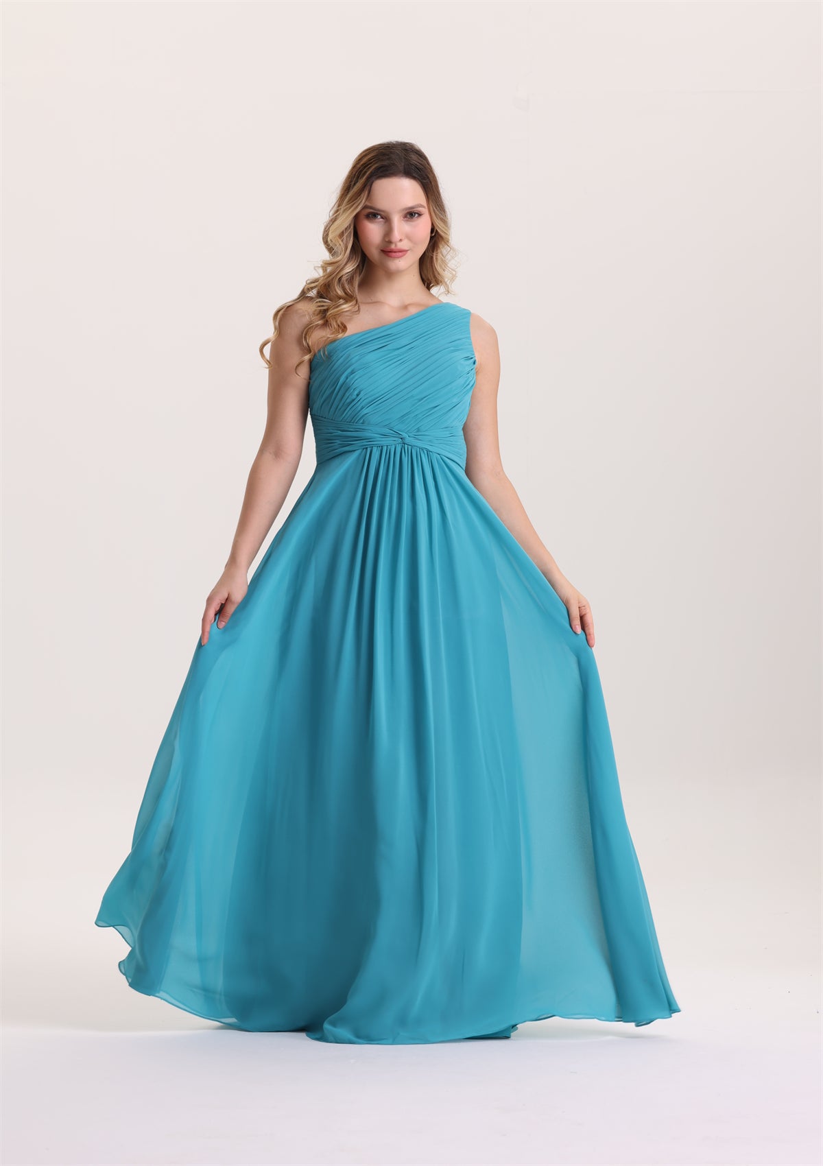 Asymmetrical Neck Twist Waist A Line Bridesmaid Dress