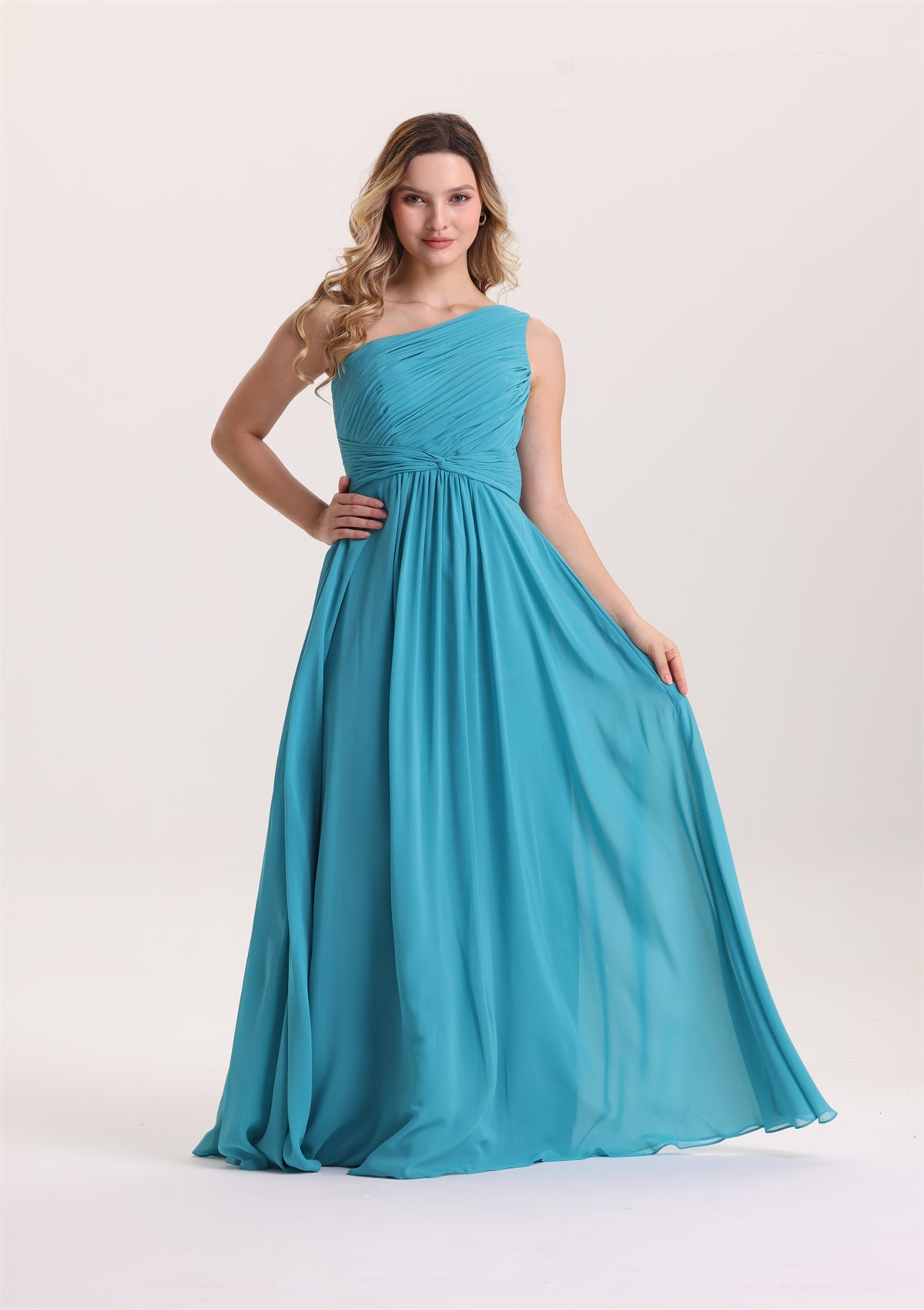Asymmetrical Neck Twist Waist A Line Bridesmaid Dress