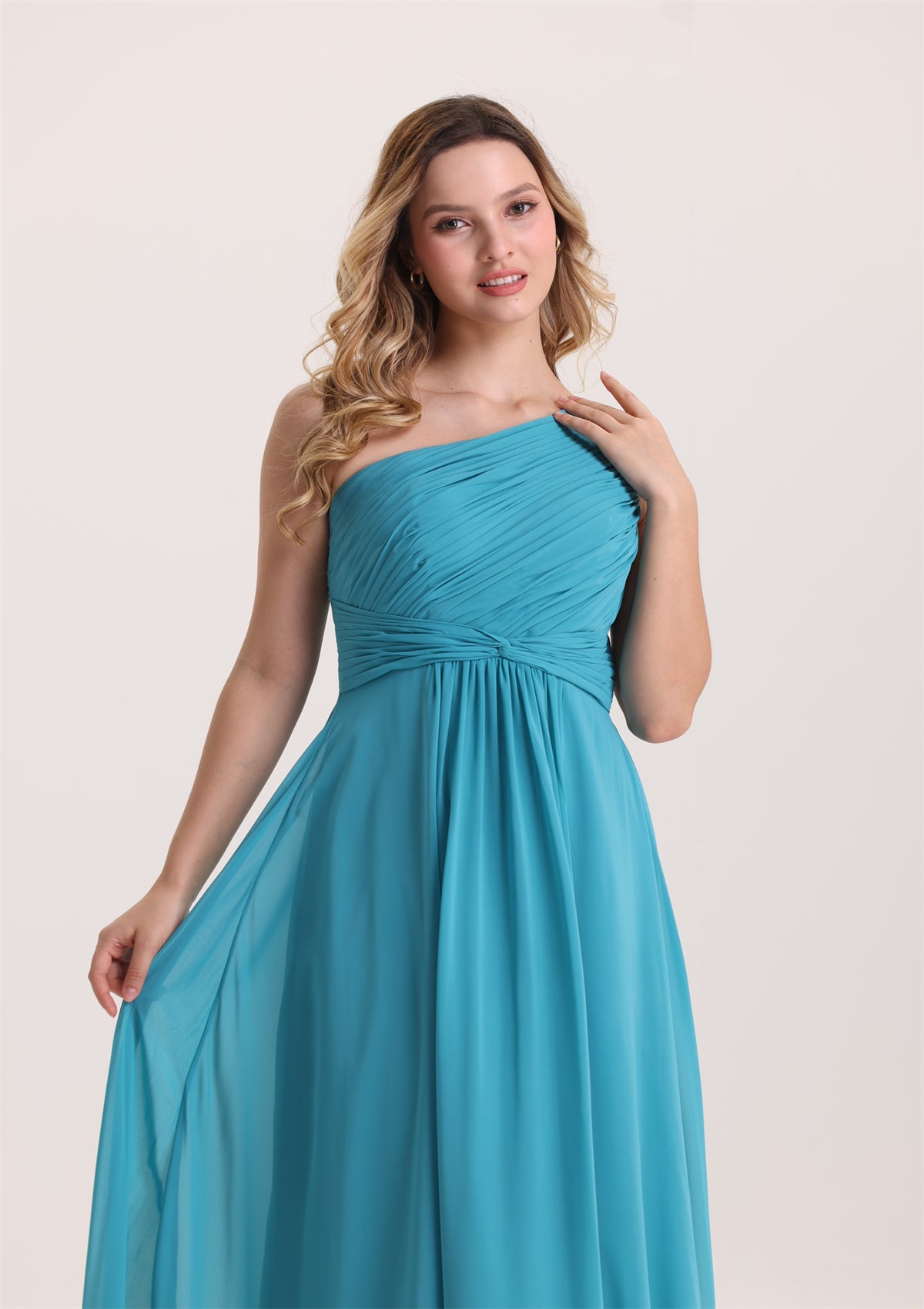 Asymmetrical Neck Twist Waist A Line Bridesmaid Dress
