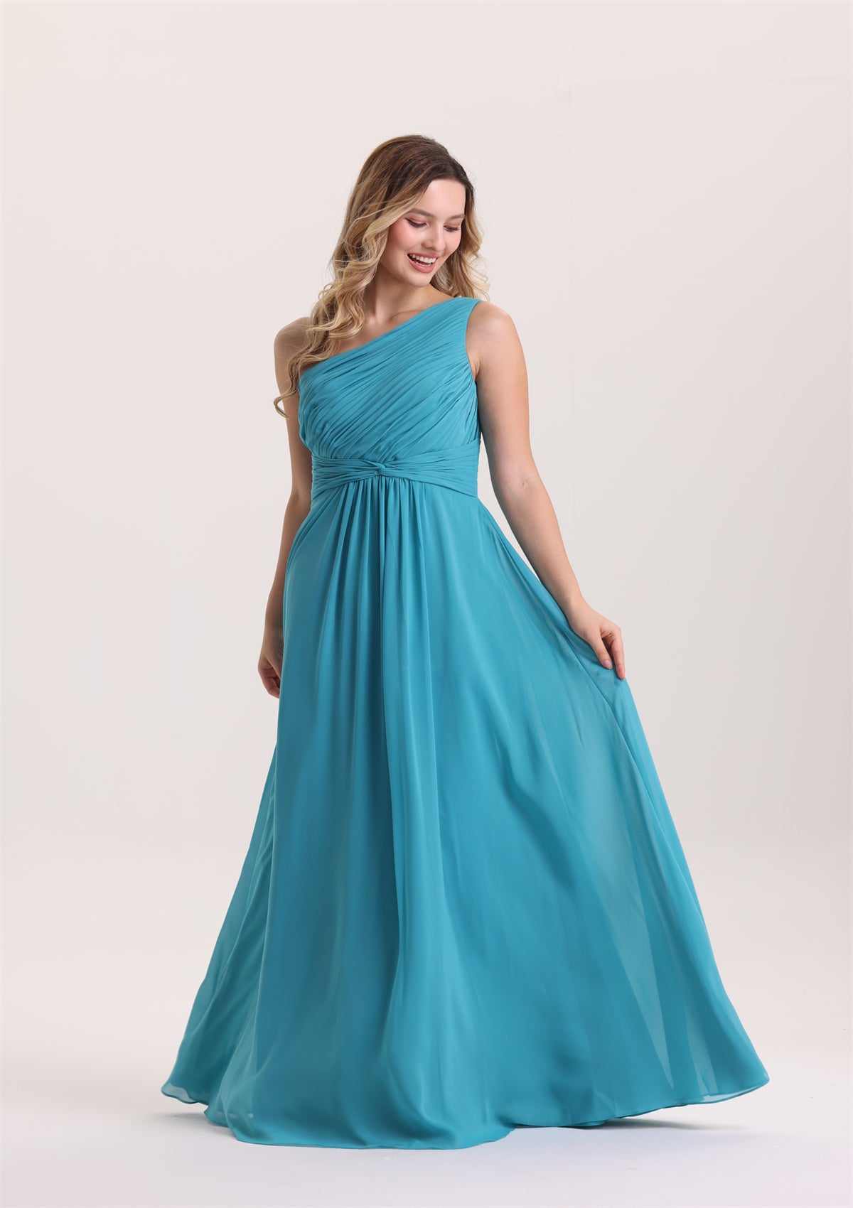 Asymmetrical Neck Twist Waist A Line Bridesmaid Dress