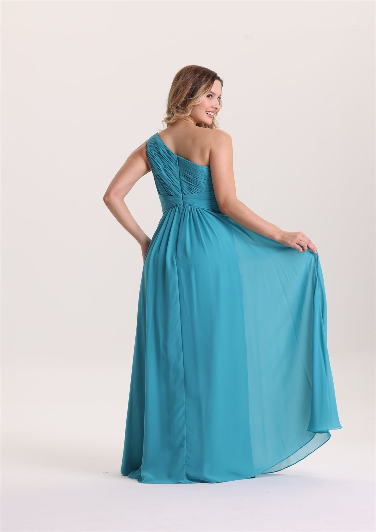 Asymmetrical Neck Twist Waist A Line Bridesmaid Dress