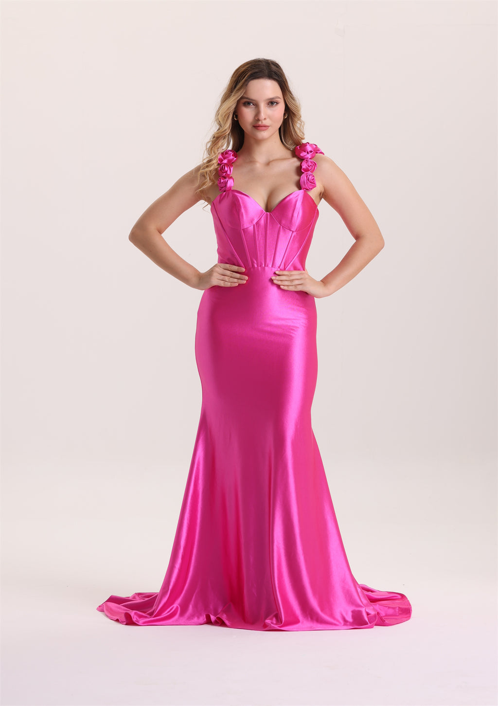 Mermaid 3D Floral Spaghetti Strap Evening Dress with Train