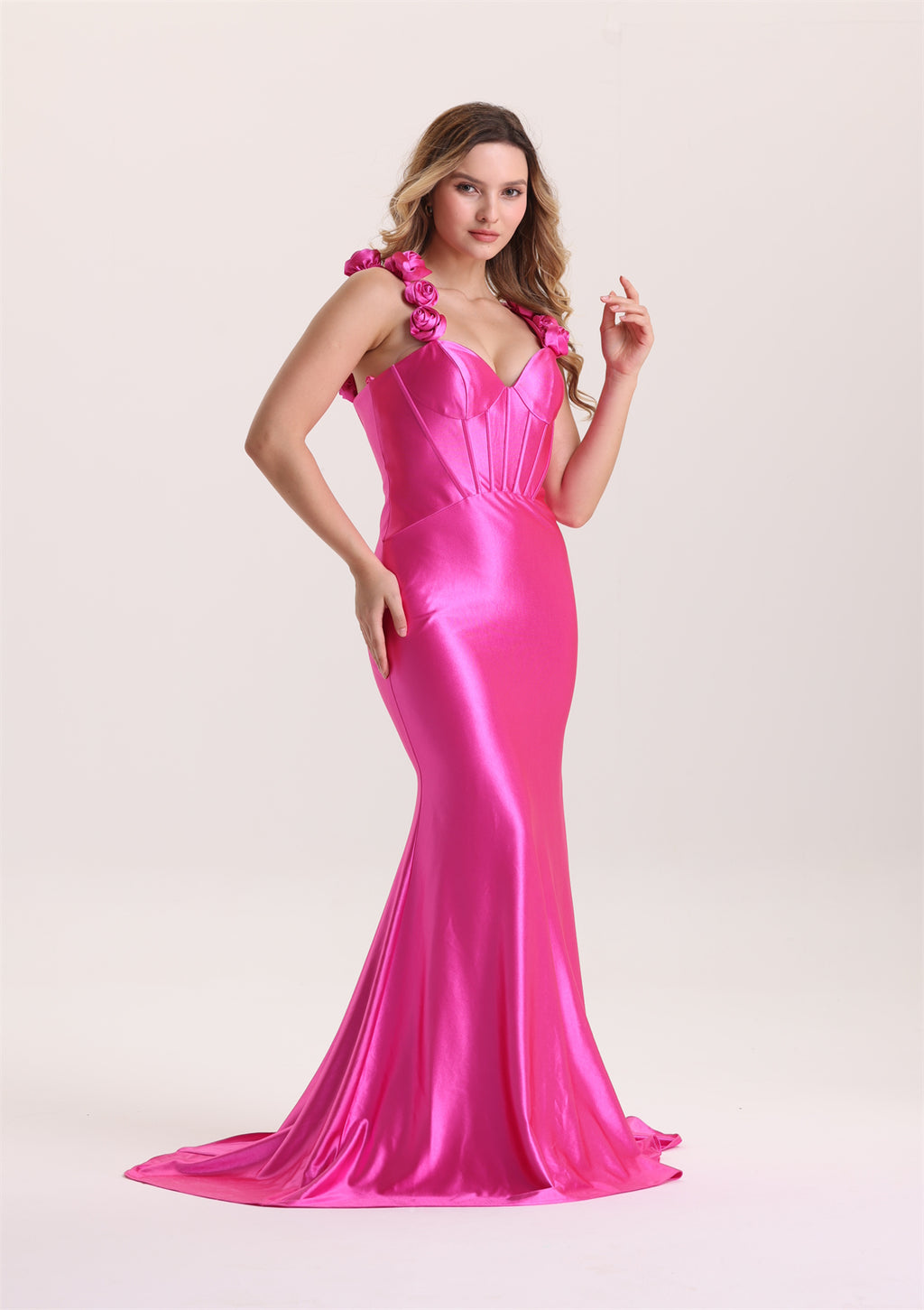 Mermaid 3D Floral Spaghetti Strap Evening Dress with Train