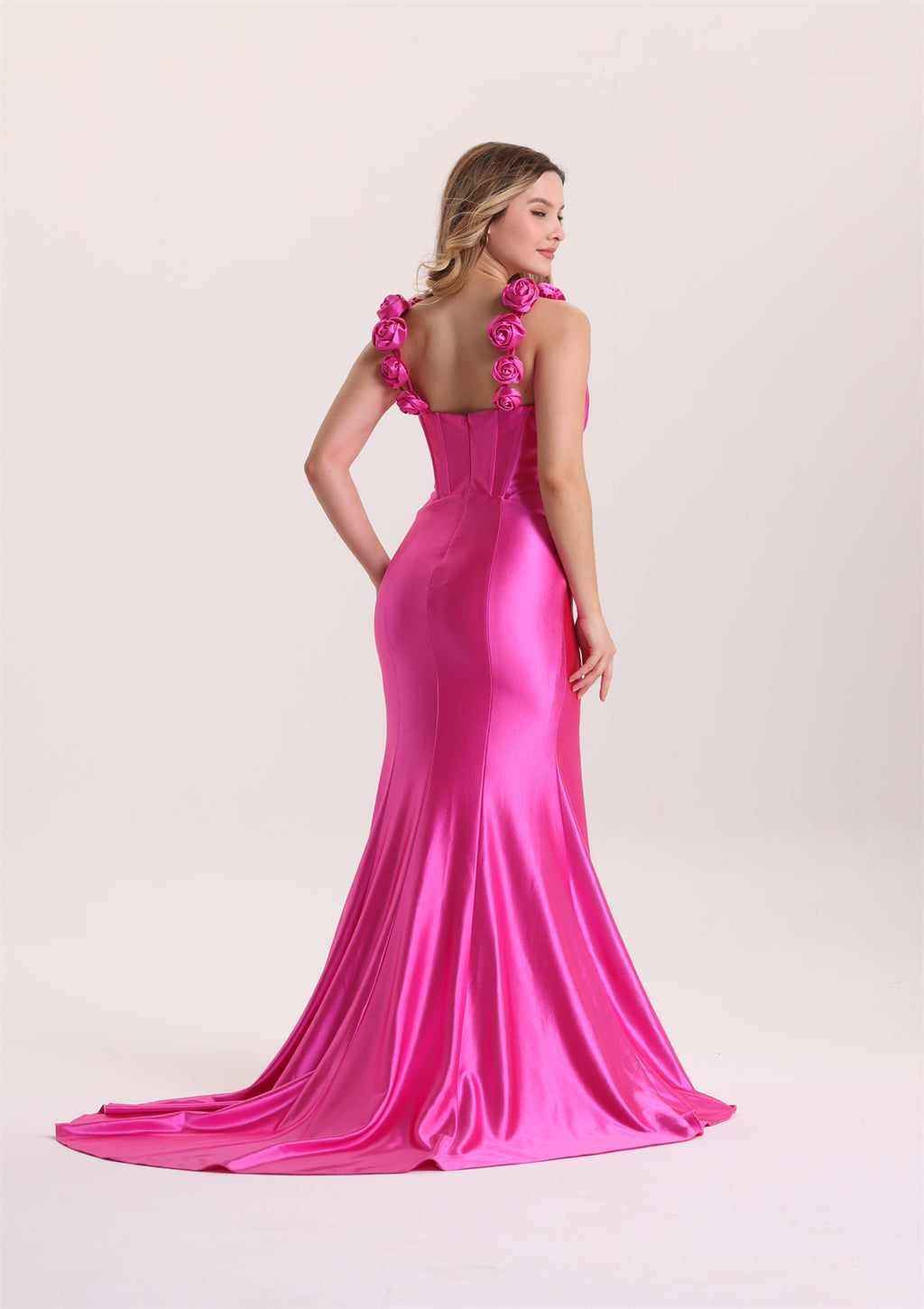 Mermaid 3D Floral Spaghetti Strap Evening Dress with Train