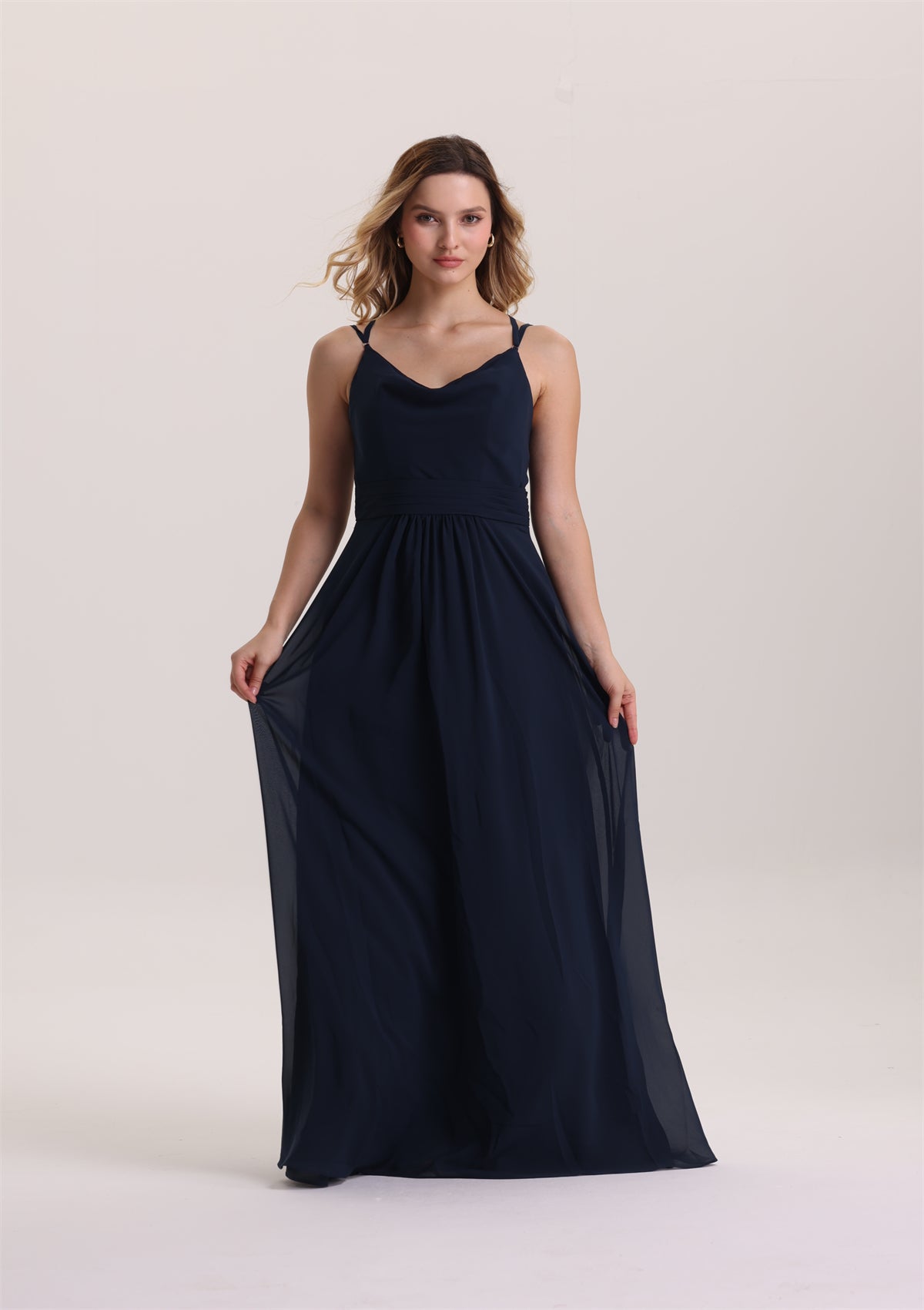 Cris-Cross Design V Neck Chiffon Bridesmaid Dress