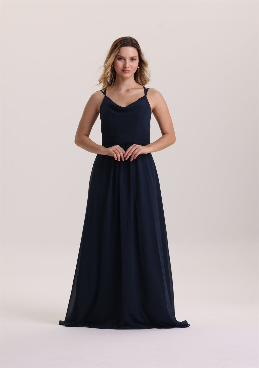 Cris-Cross Design V Neck Chiffon Bridesmaid Dress