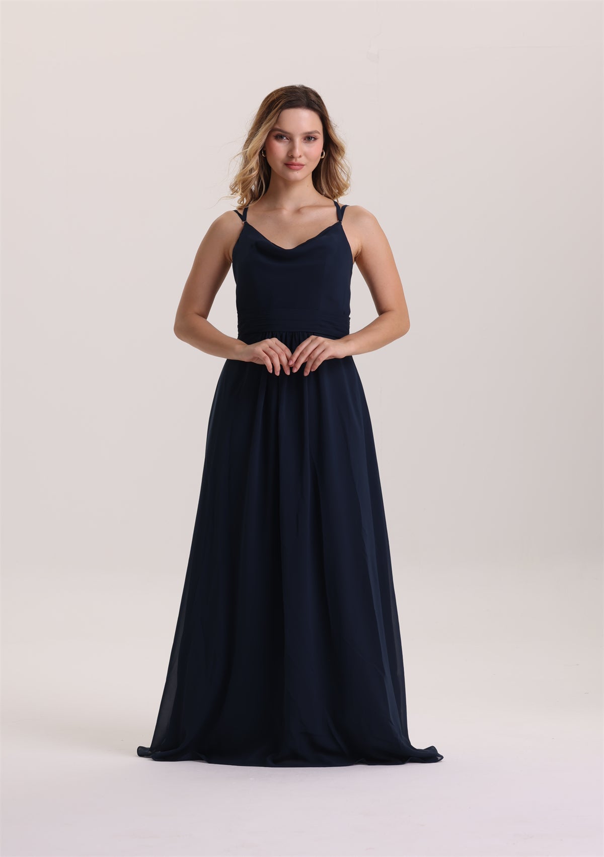 Cris-Cross Design V Neck Chiffon Bridesmaid Dress