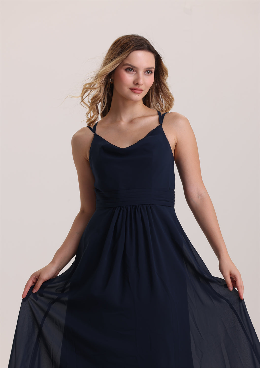 Cris-Cross Design V Neck Chiffon Bridesmaid Dress