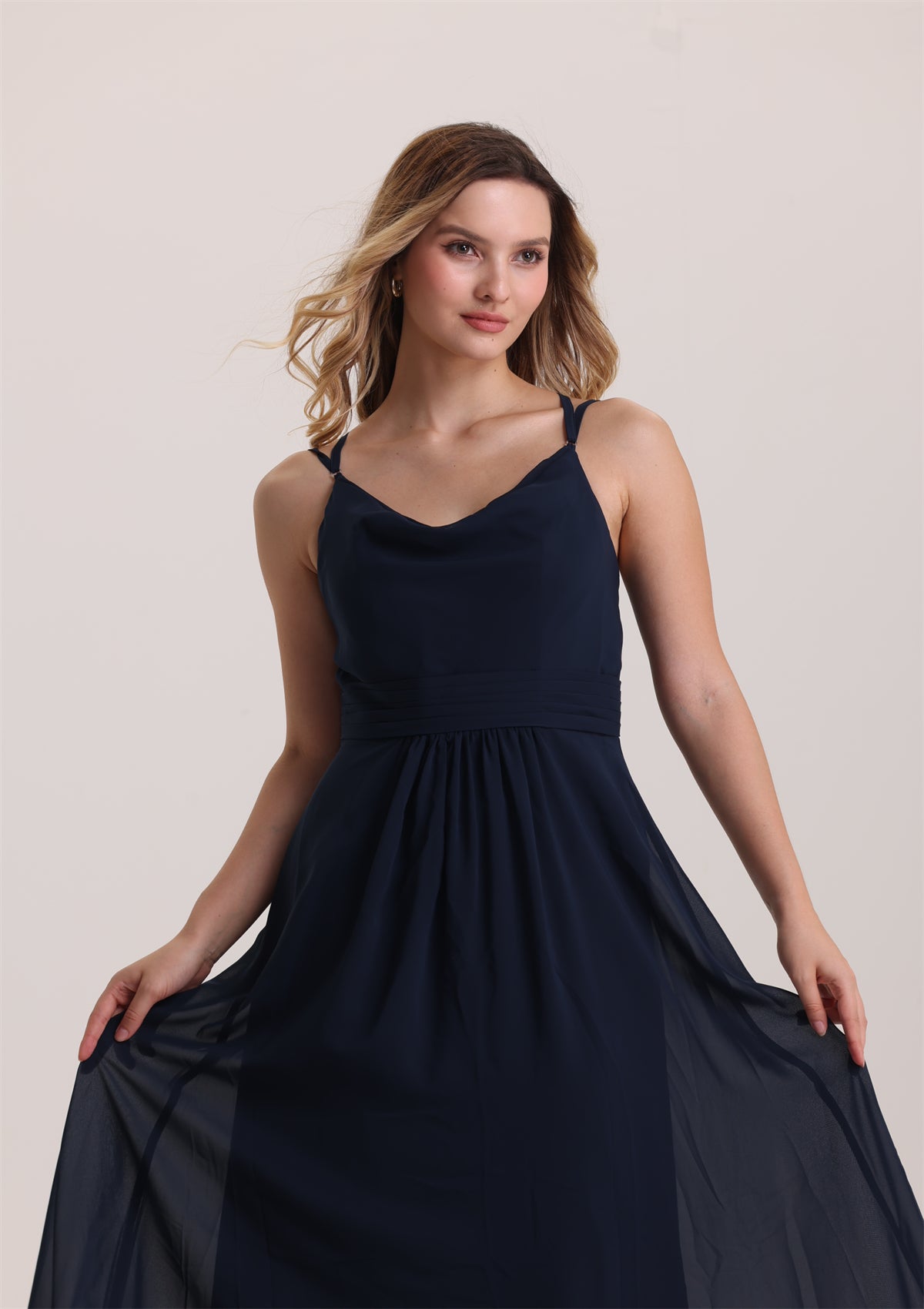 Cris-Cross Design V Neck Chiffon Bridesmaid Dress