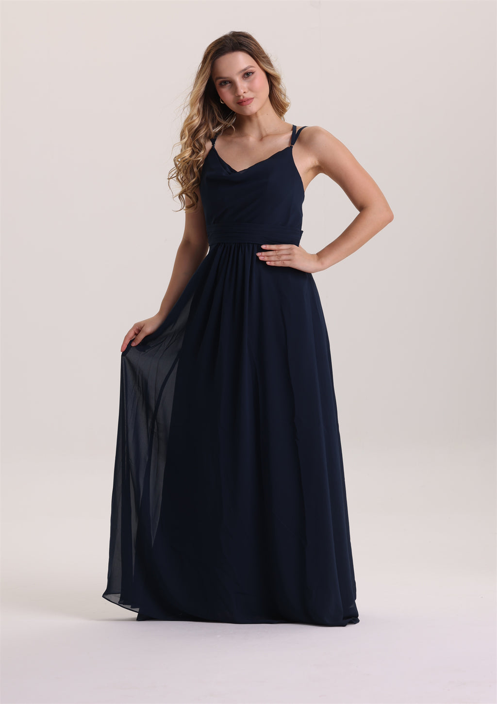 Cris-Cross Design V Neck Chiffon Bridesmaid Dress