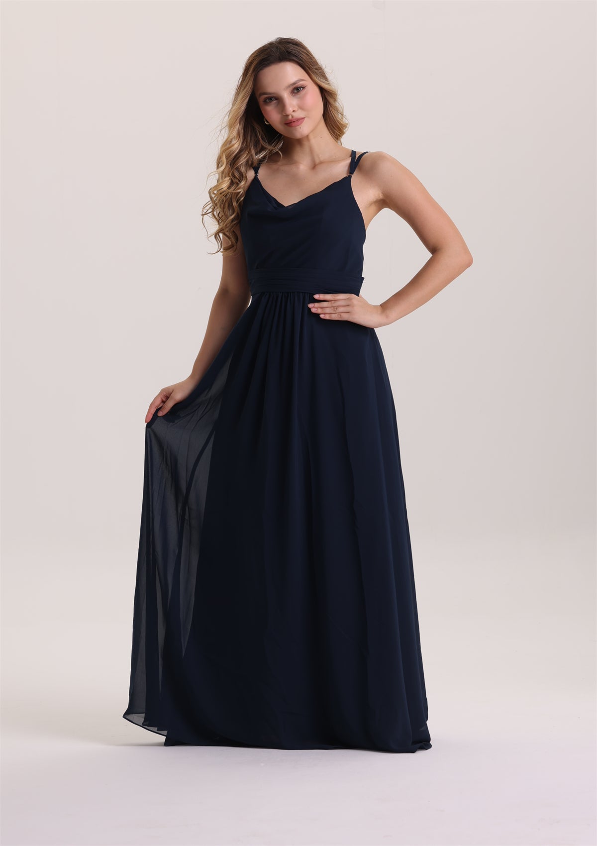 Cris-Cross Design V Neck Chiffon Bridesmaid Dress