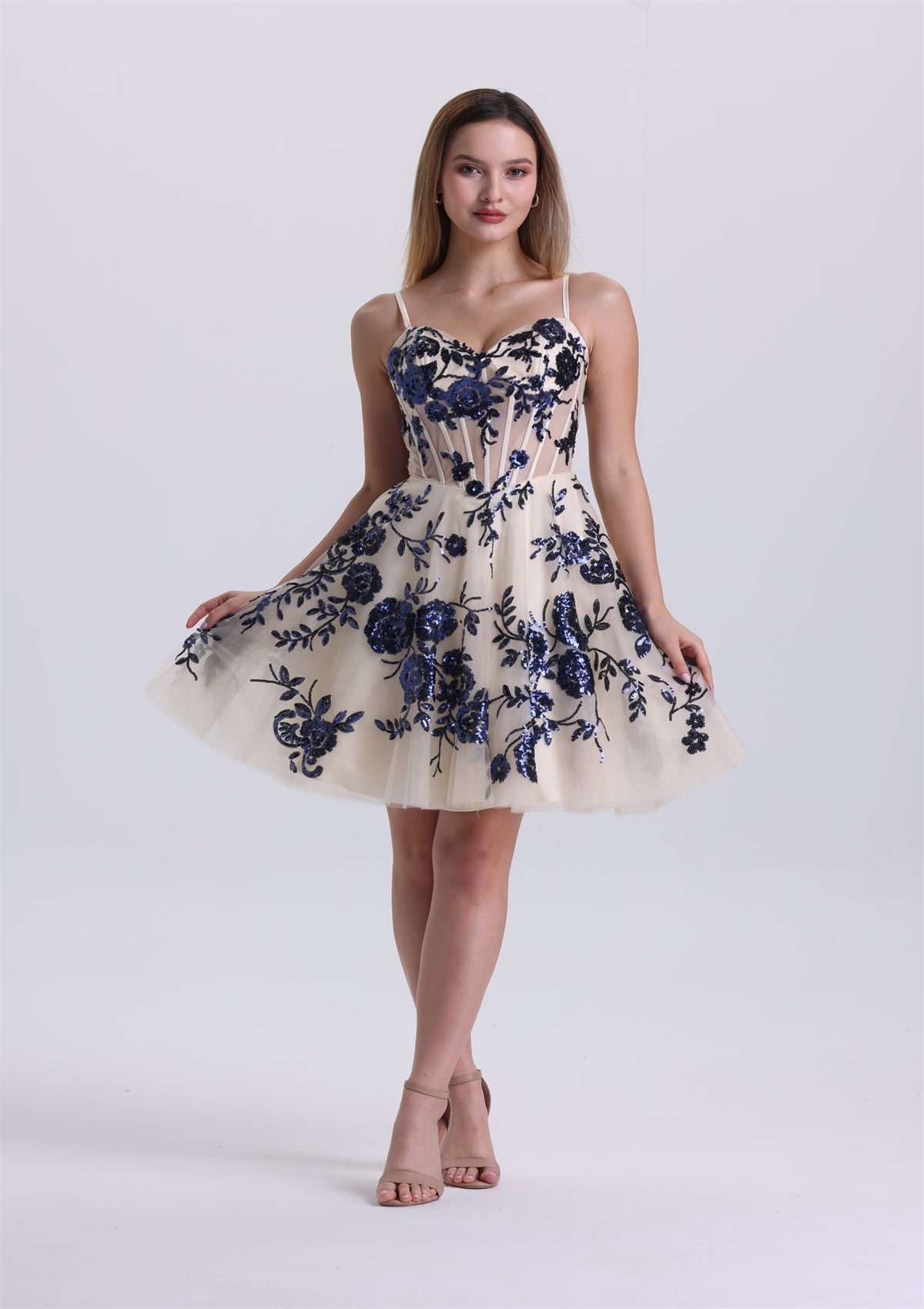 Corset Floral Appliques Sequin A Line Homecoming Dress