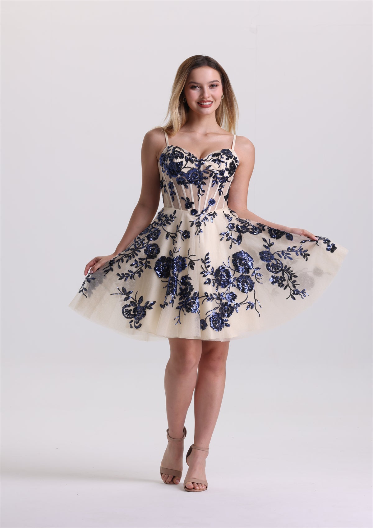Corset Floral Appliques Sequin A Line Homecoming Dress