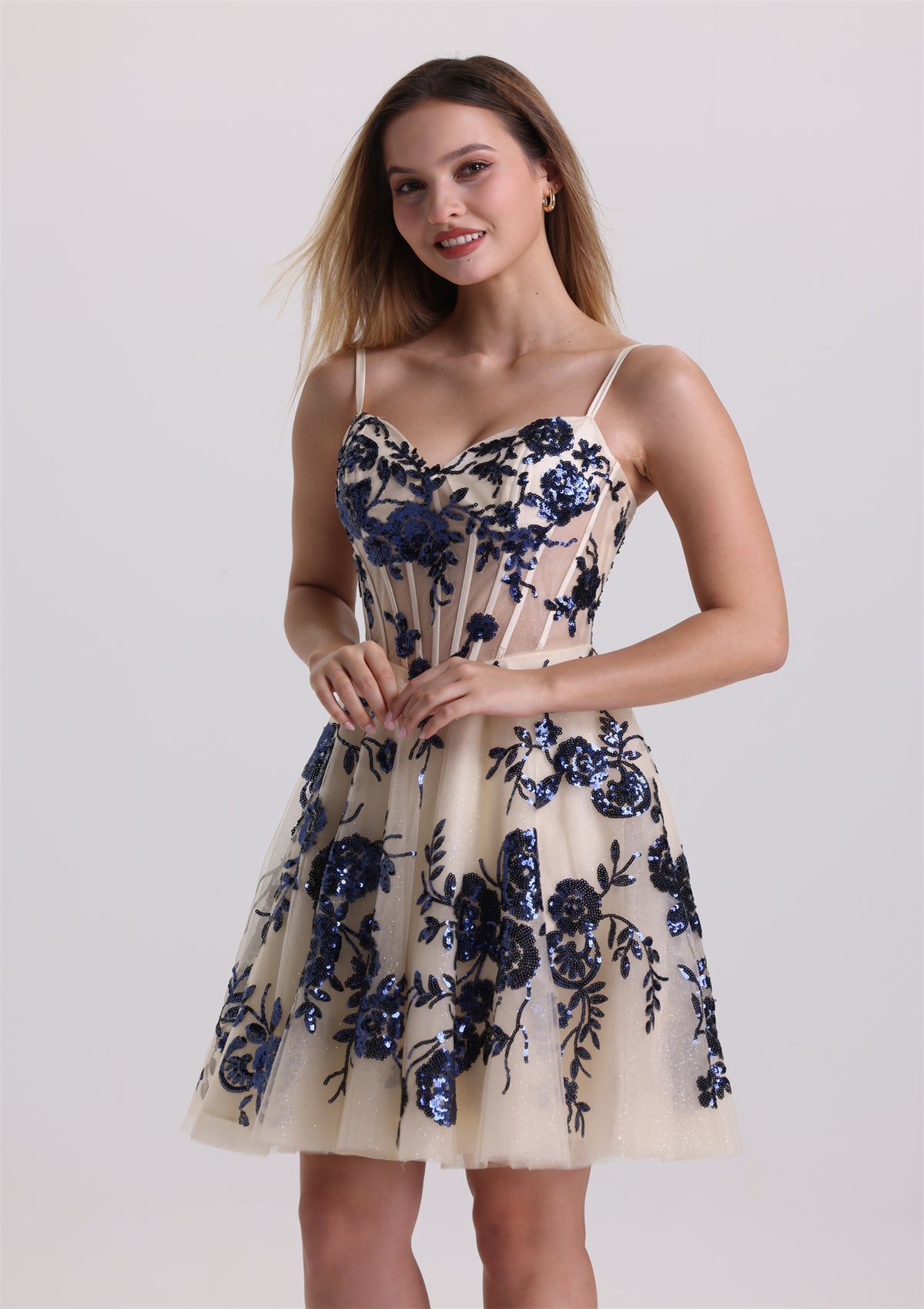 Corset Floral Appliques Sequin A Line Homecoming Dress