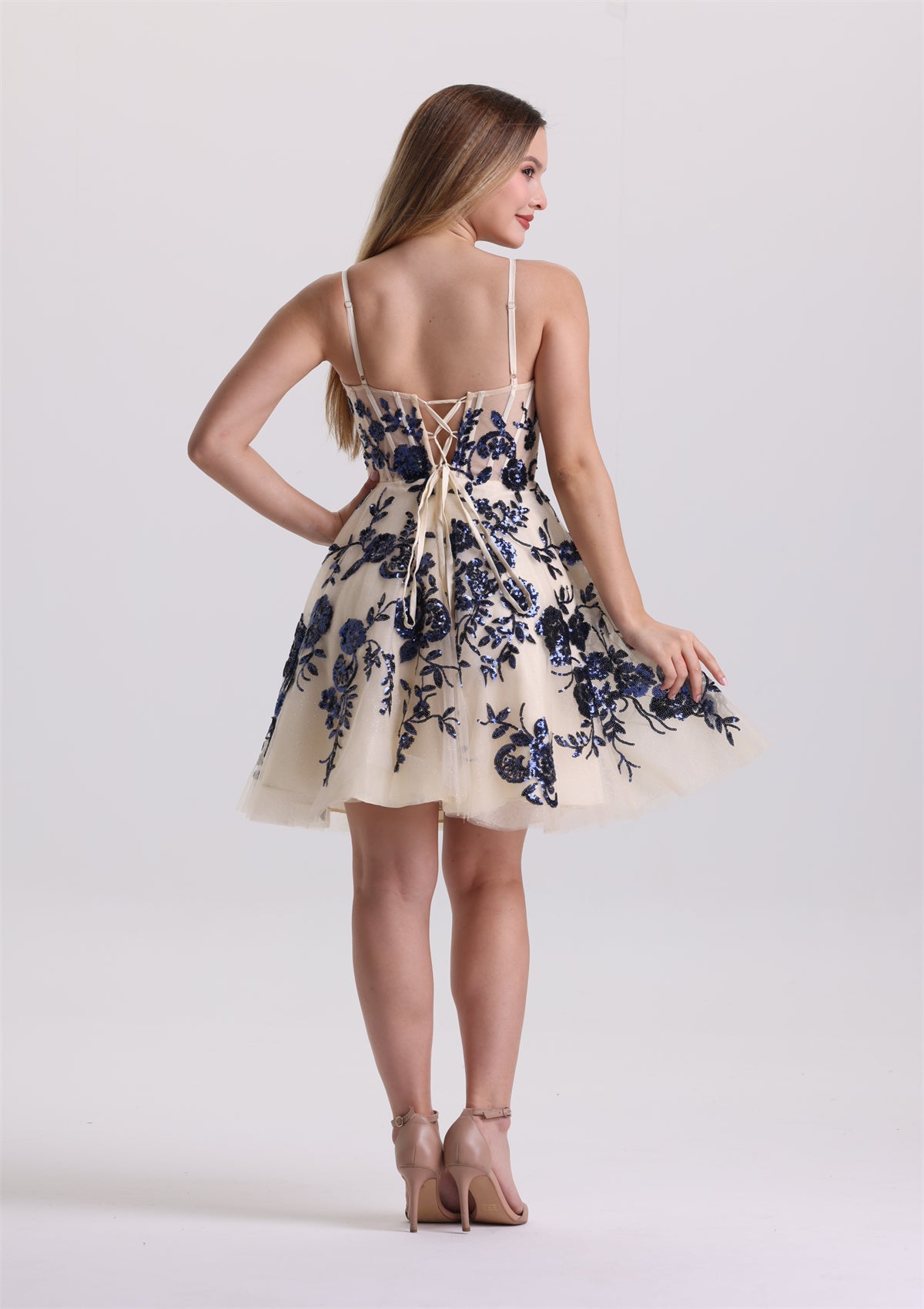 Corset Floral Appliques Sequin A Line Homecoming Dress