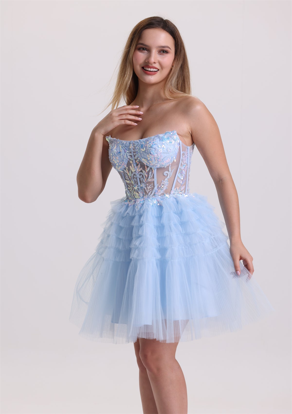 Corset Sleeveless Layered A Line Homecoming Dress