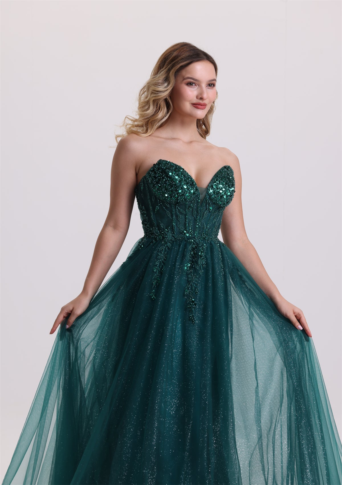 Corset Sequin Beaded Applique Glitter Tulle Prom Dress