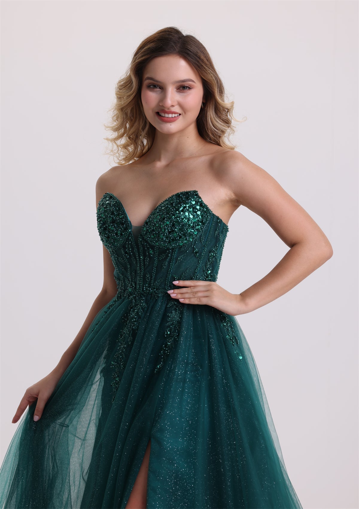 Corset Sequin Beaded Applique Glitter Tulle Prom Dress