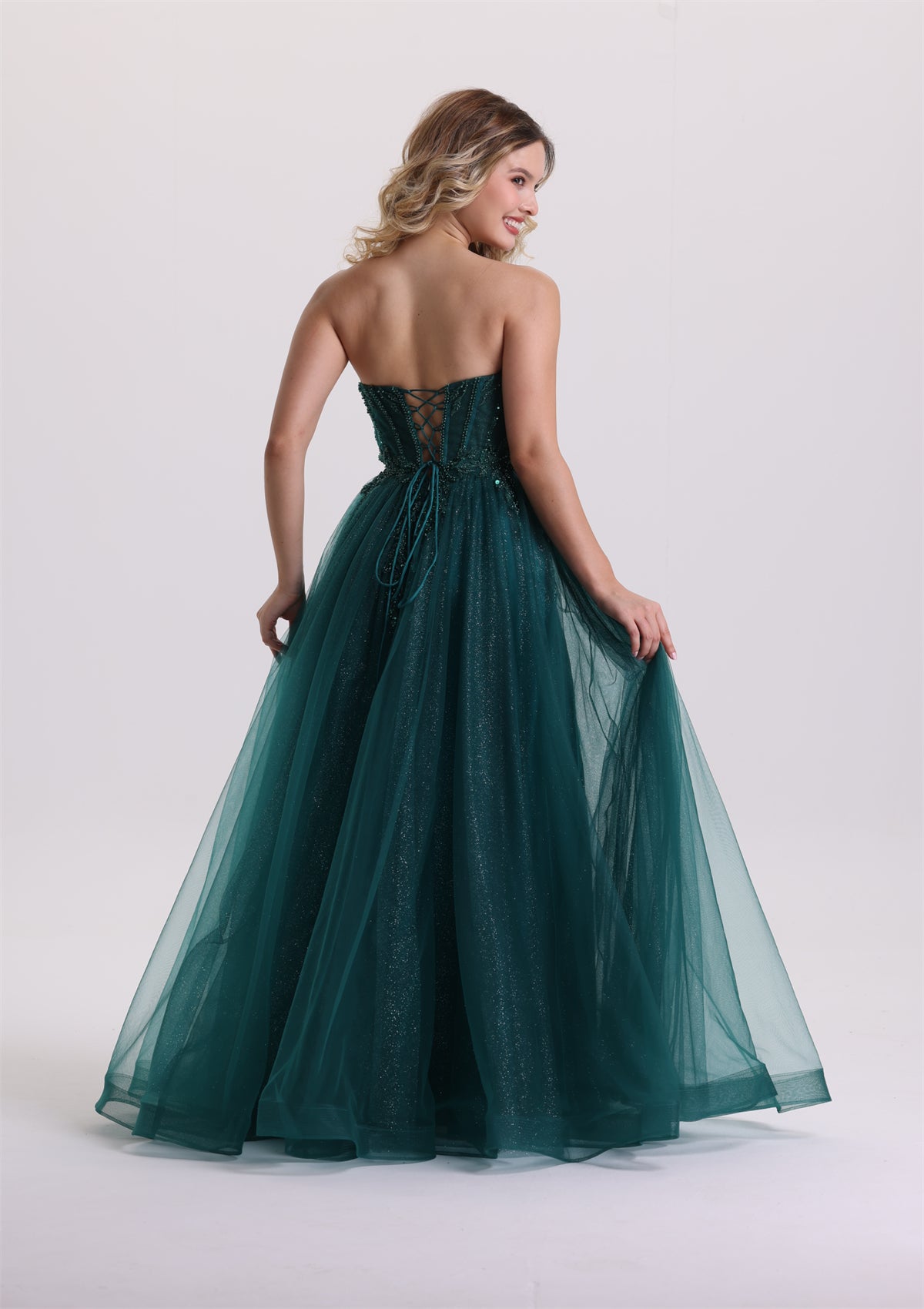 Corset Sequin Beaded Applique Glitter Tulle Prom Dress