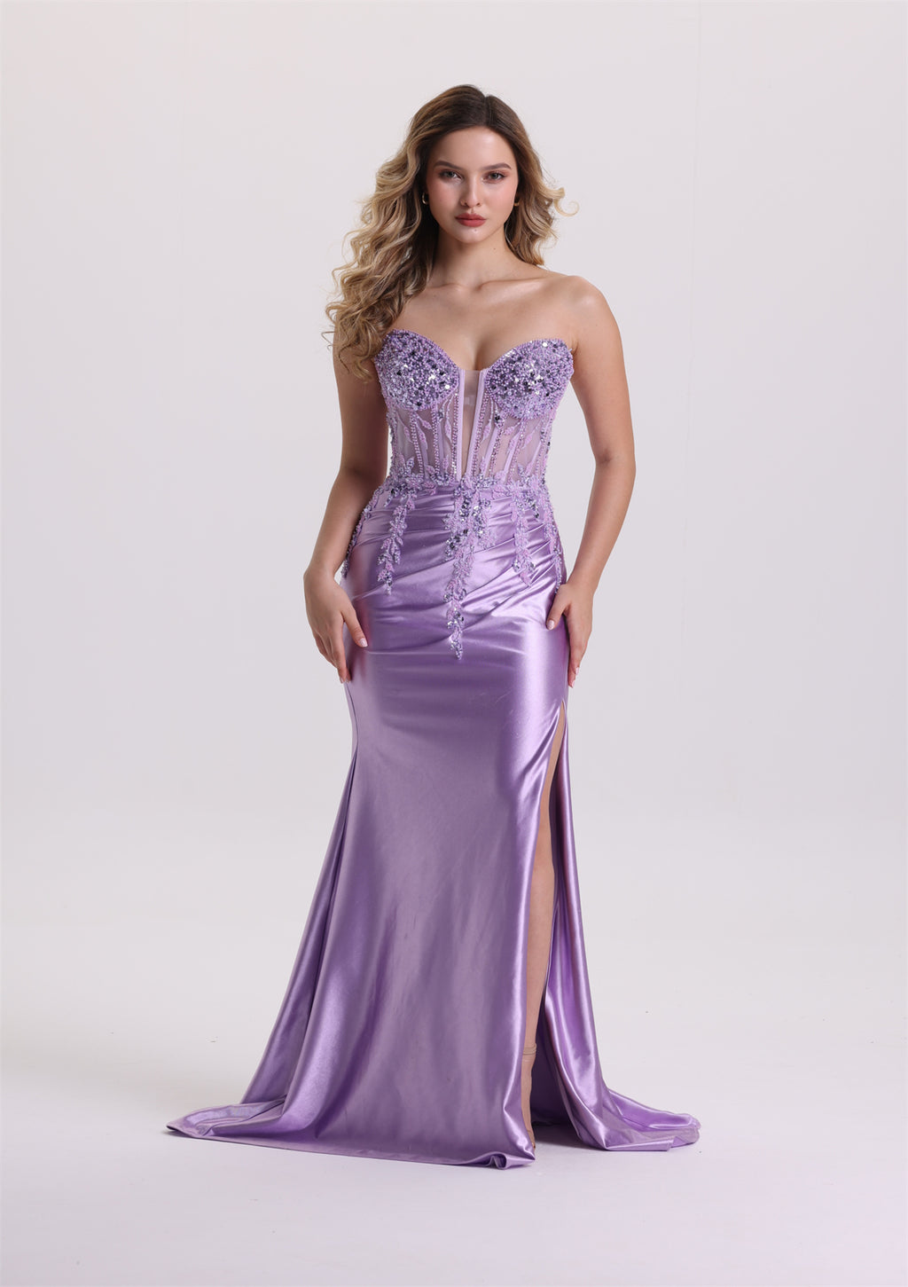 Dreamy Sweetheart Corset Beaded Pleated Satin Prom Dress