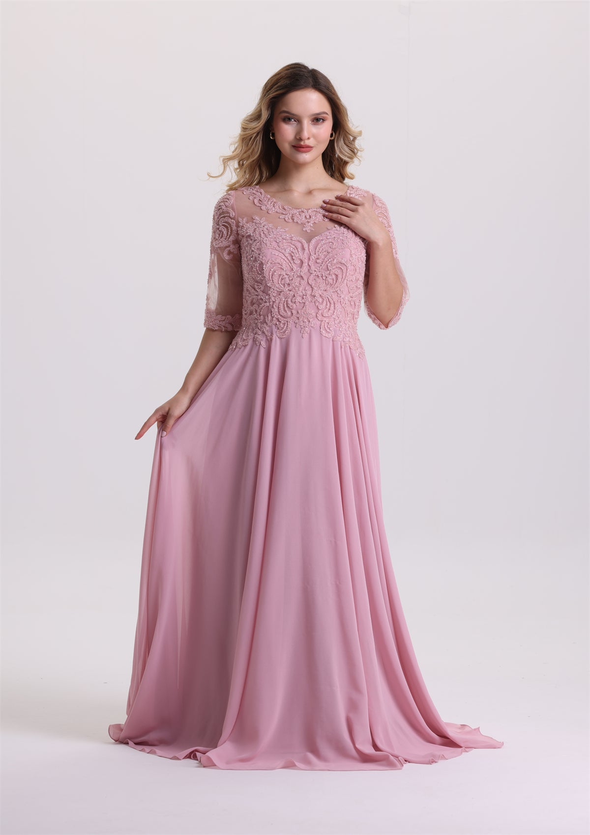 Elegant Half Sleeves Sequin Appliques A Line Mother Dress