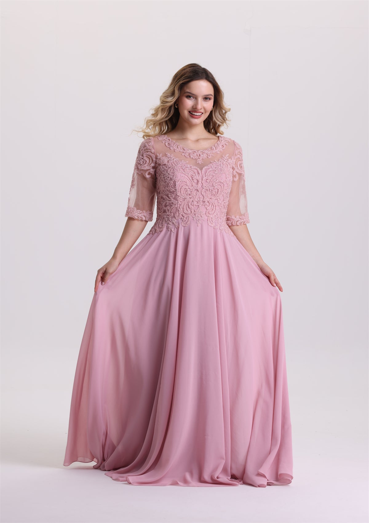 Elegant Half Sleeves Sequin Appliques A Line Mother Dress