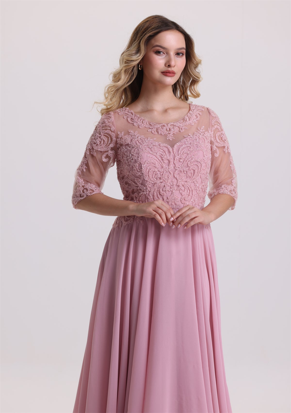 Elegant Half Sleeves Sequin Appliques A Line Mother Dress