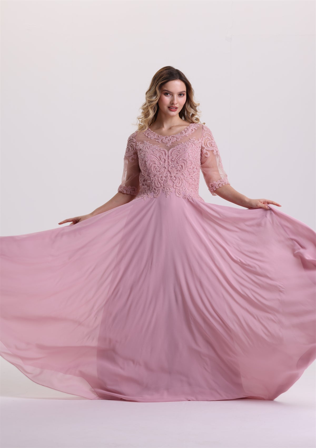 Elegant Half Sleeves Sequin Appliques A Line Mother Dress