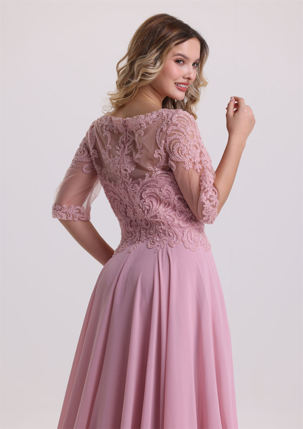 Elegant Half Sleeves Sequin Appliques A Line Mother Dress