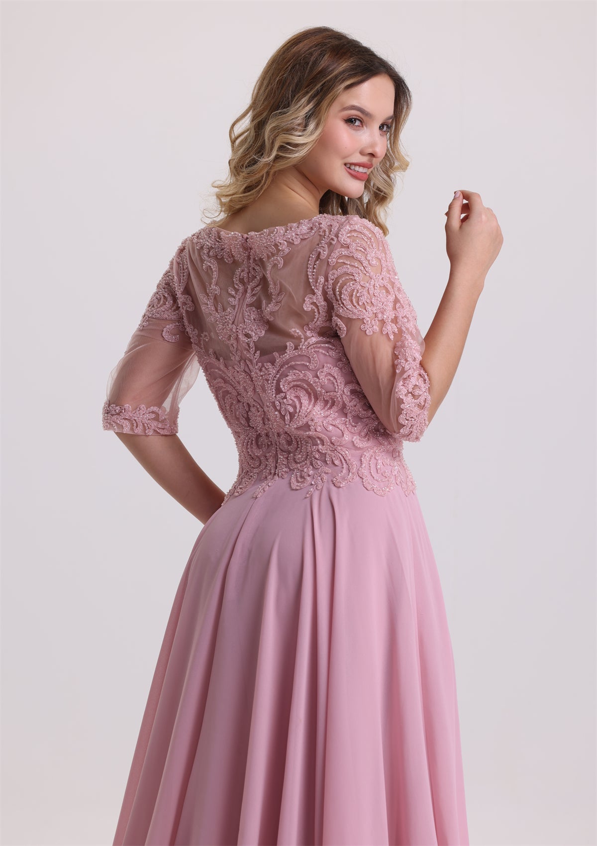 Elegant Half Sleeves Sequin Appliques A Line Mother Dress