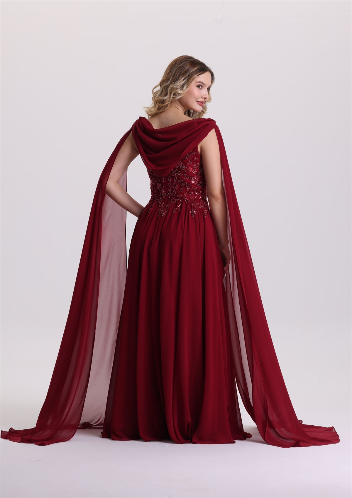 Flowy Square Neck Floral Appliques Slit Prom Dress